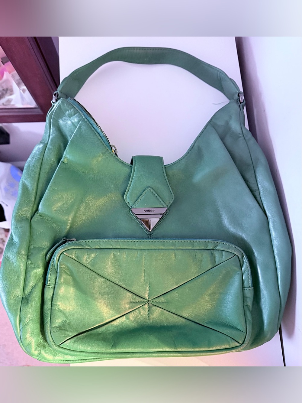 Green Leather Shoulder Hobo Bag by botkier